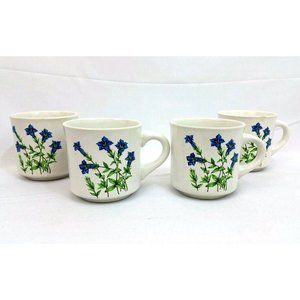 Themes Cup Mug Coffee Tea 4 White Blue Iris Floral Flowers Plant Ceramic Vintage